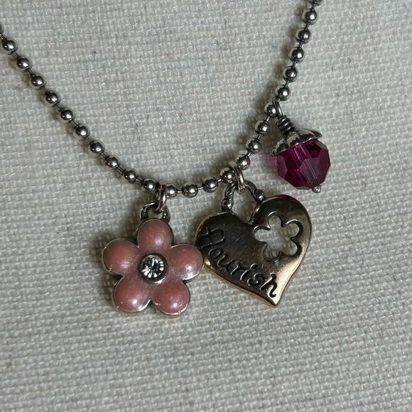 Brighton Flourish Heart Necklace Triple Charm Silver Plated Chrystal 20" - Picture 2 of 10